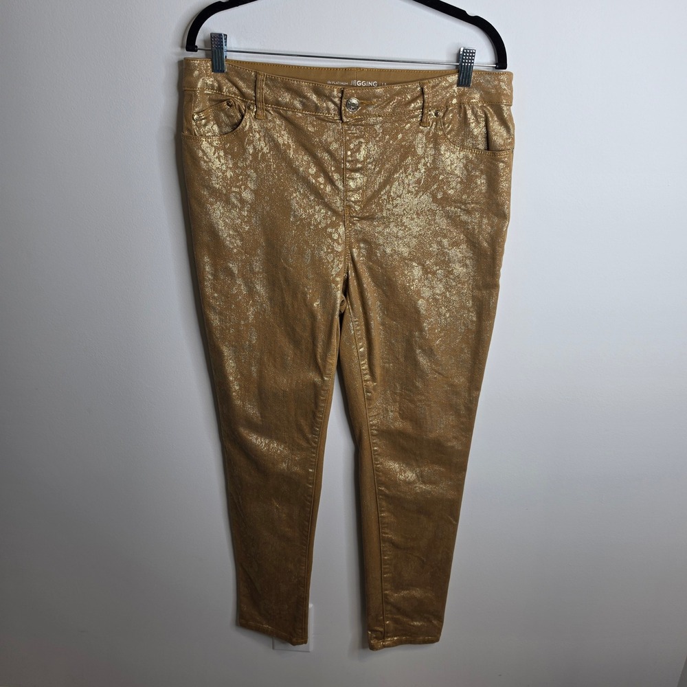 Chico's The Platinum Jegging Women 1.5 (10) Gold Metallic Foil Animal Print